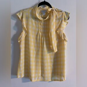 Liz Claiborne Yellow Checkered Blouse with Ruffle Sleeves